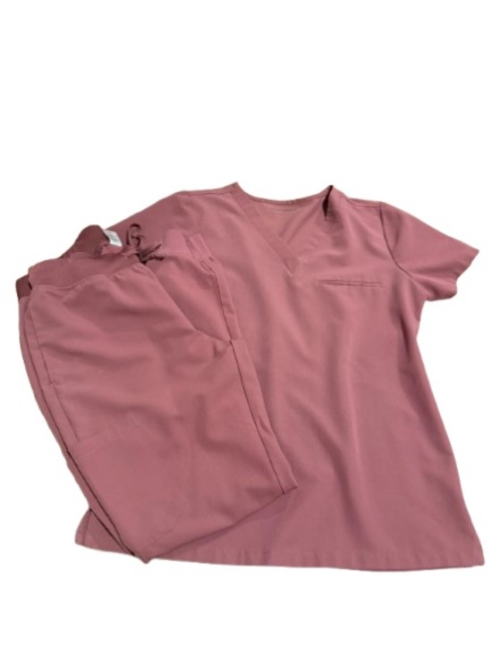Mandala Pants - Mandala Women’s V-Neck Scrub Top & Drawstring Pant Set - Dusty Rose Size Small